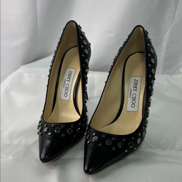 Jimmy Choo Black and Silver Studded Heels - Picture 2 of 11